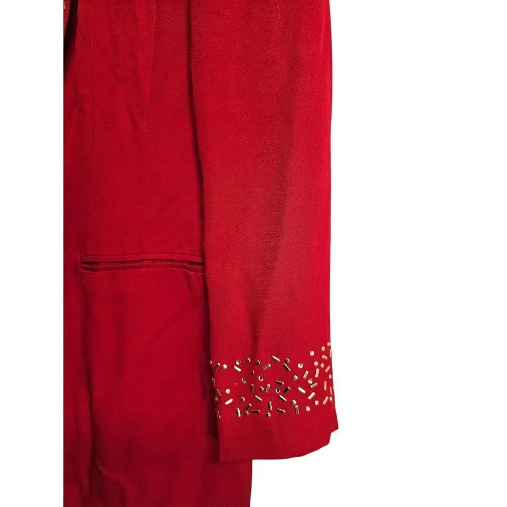 Copyright by Int Fashion Club New York Red Blazer w/ Beaded Collar Women's Sz 8‎